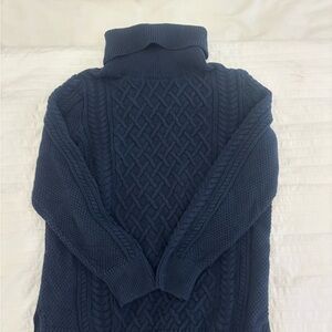 Navy Blue Cable Knit Turtleneck Sweater